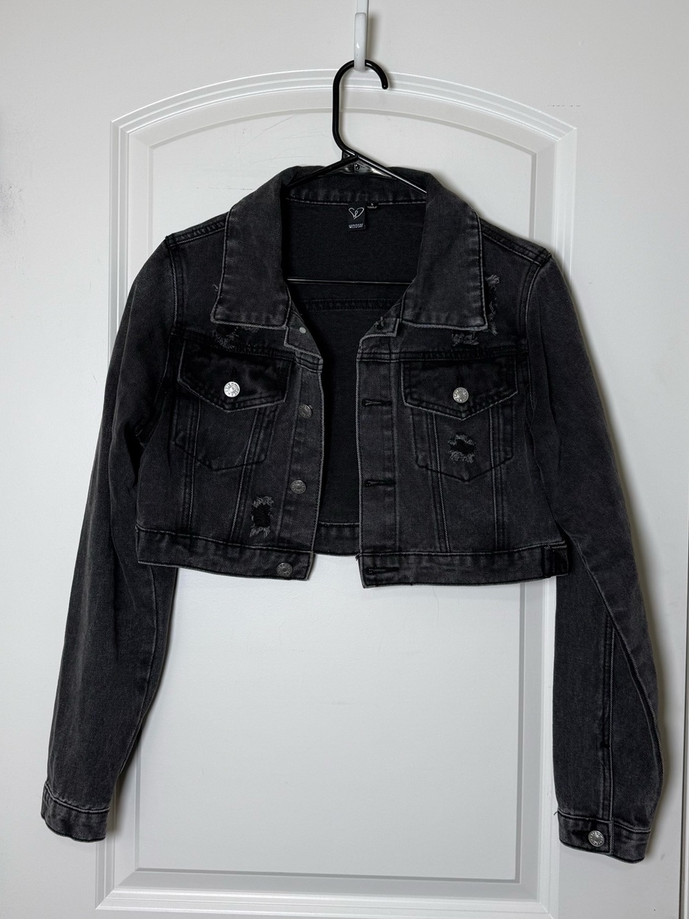 Distressed cropped jean jacket